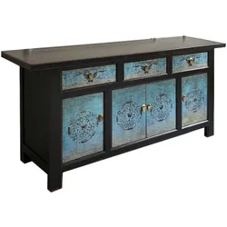 OPIUM OUTLET Möbel Kommode Schrank Sideboard Hochzeitsschrank 34372-5 schwarz-türkis asiatisch chinesisch orientalisch Holz