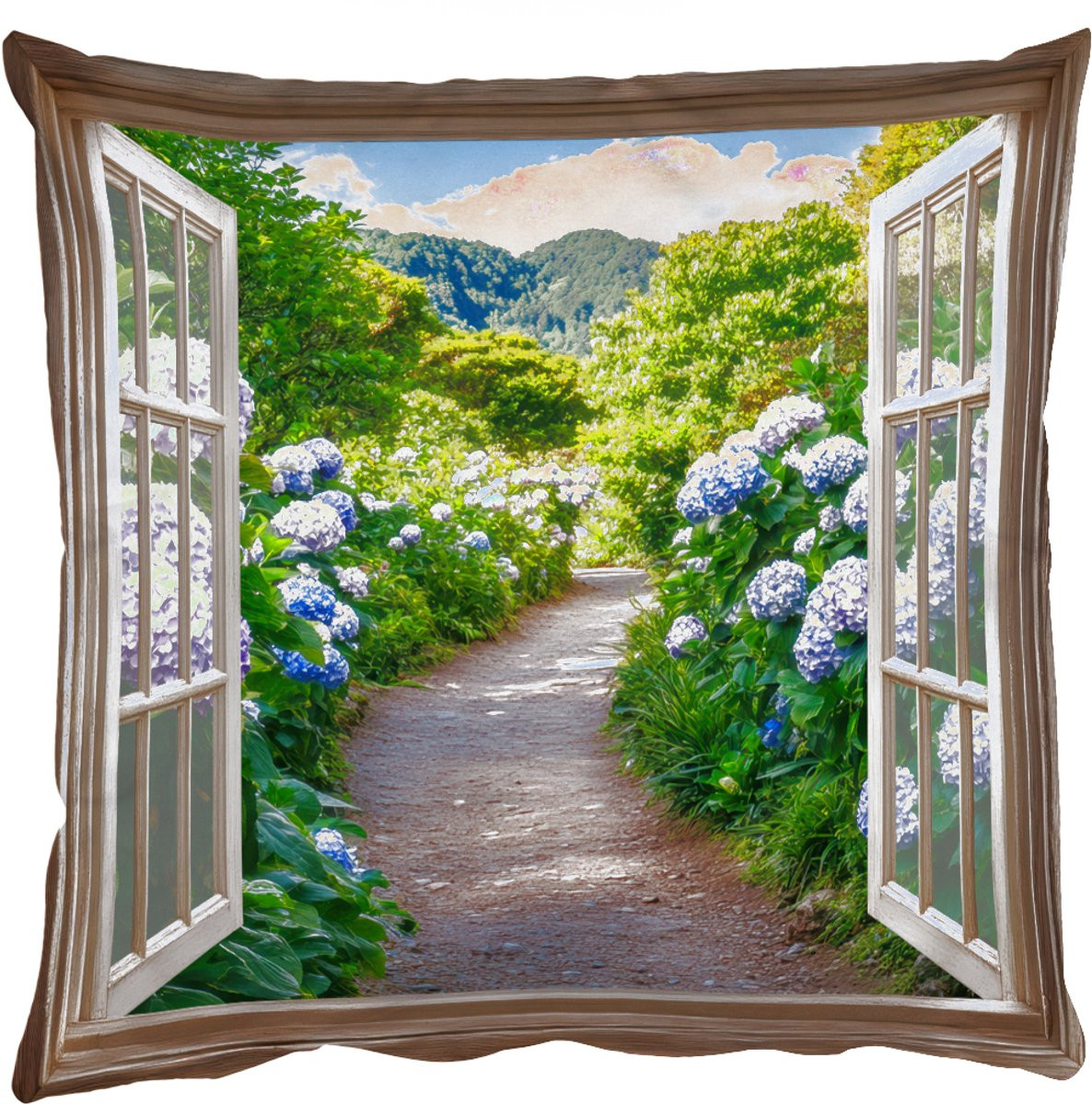PillowMonkey Sierkussen Hortensia Pad Natuur - 40 x 40 cm