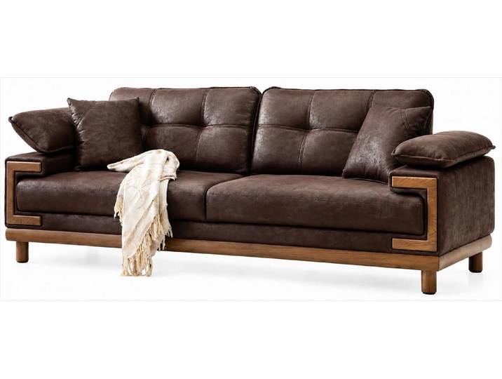 Xlmoebel 3-Sitzer Sofa Braun Modern Holz Polstersofa Wohnzimmer Komfort Design, 1 Teile