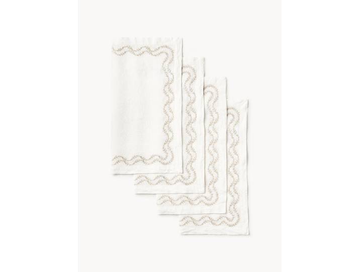 Serviettes de table en lin délavé avec broderie faite main Ivy, 4 pièces