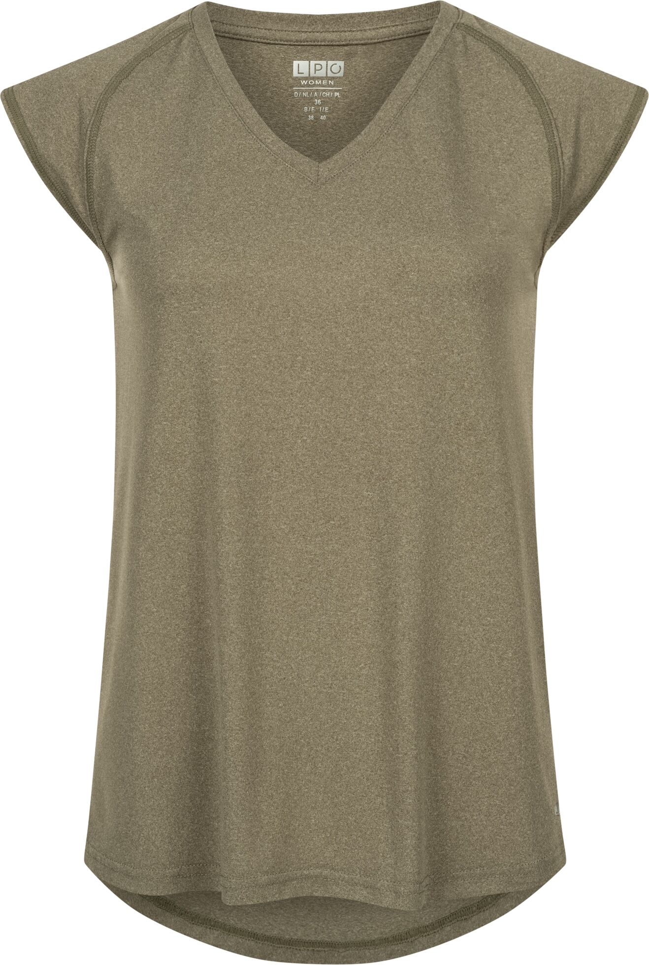 Funktionsshirt LPO "Funktionstop Anabel", Damen, Gr. 44L, grün (braun), 94% Polyester. 6% Elasthan, regular fit, Shirts Funktionsshirt, Flatlocknähte braun 44L
