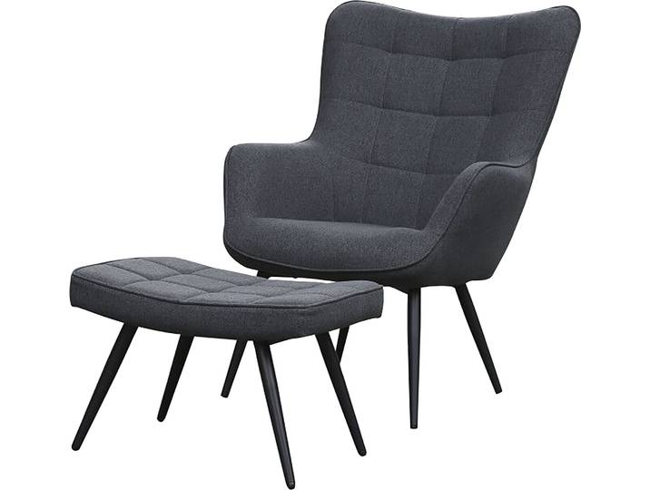 Sessel BYLIVING Uta , grau (dunkelgrau), B:60cm T:80cm, 100% Polyester, Sessel, Sessel, wahlweise mit oder ohne Hocker, in Cord, Samt oder Webstoff