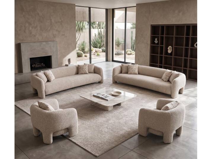 JVmoebel Polstergarnitur Beige Textil Wohnset Zwei Sofas mit Zwei Armlehnensesseln, (4-tlg), Made in Europa