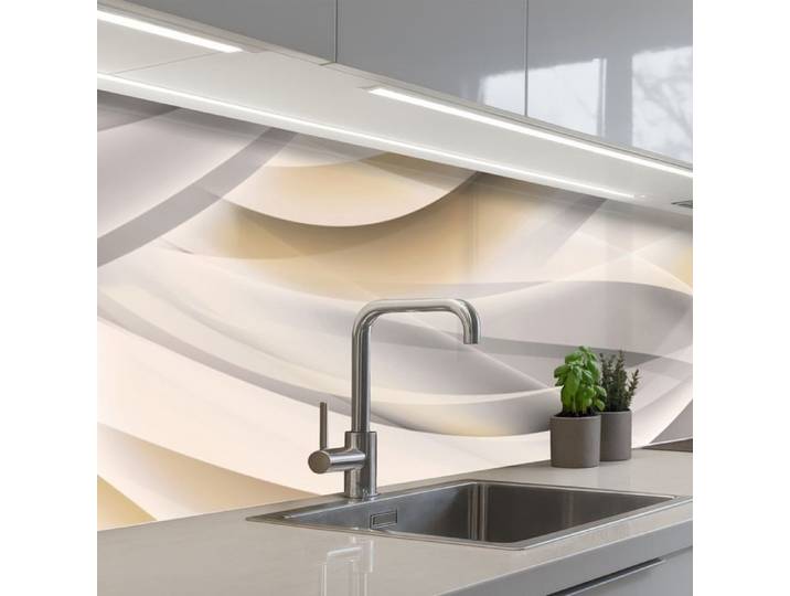 KitchenYeah crédence de cuisine Design Abstrait Vagues Beige