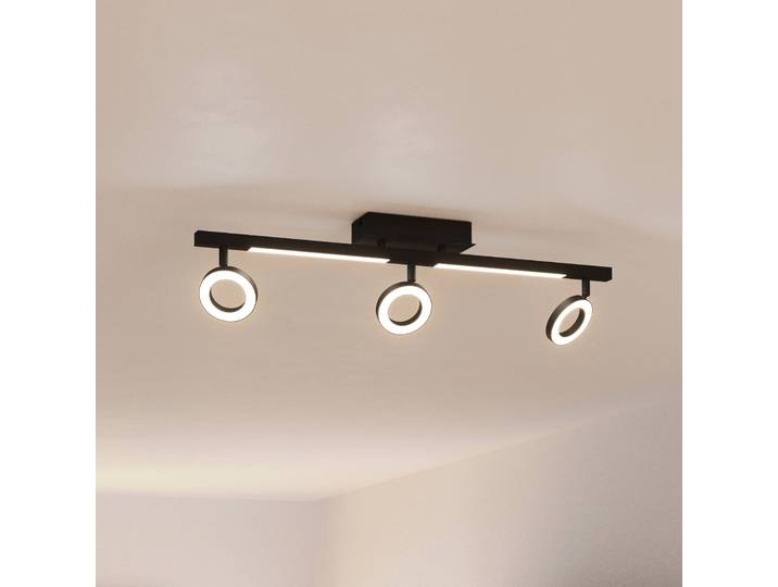 EGLO LED-Deckenspot Cardillio 2 schwarz mit drei Ringen, schwarz, für Wohn- / Esszimmer, Metall, Modern, LED Deckenlampe