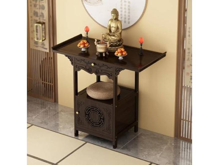 Buddha Altar Tisch mit Aufbewahrung, Holz Hausaltar für Religiöse Statuen Buddhistischer Schrank mit Schnitzereien, Heimaltar für Wohnzimmer, Aufbewahrung religiöser Dekorationen(80cm/31.5in)