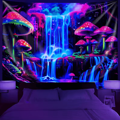 Uplift Curations VikaDream Psychedelic Forest Waterfall Cyberpunk Tapestry Wall Hanging Decor 30x39inch