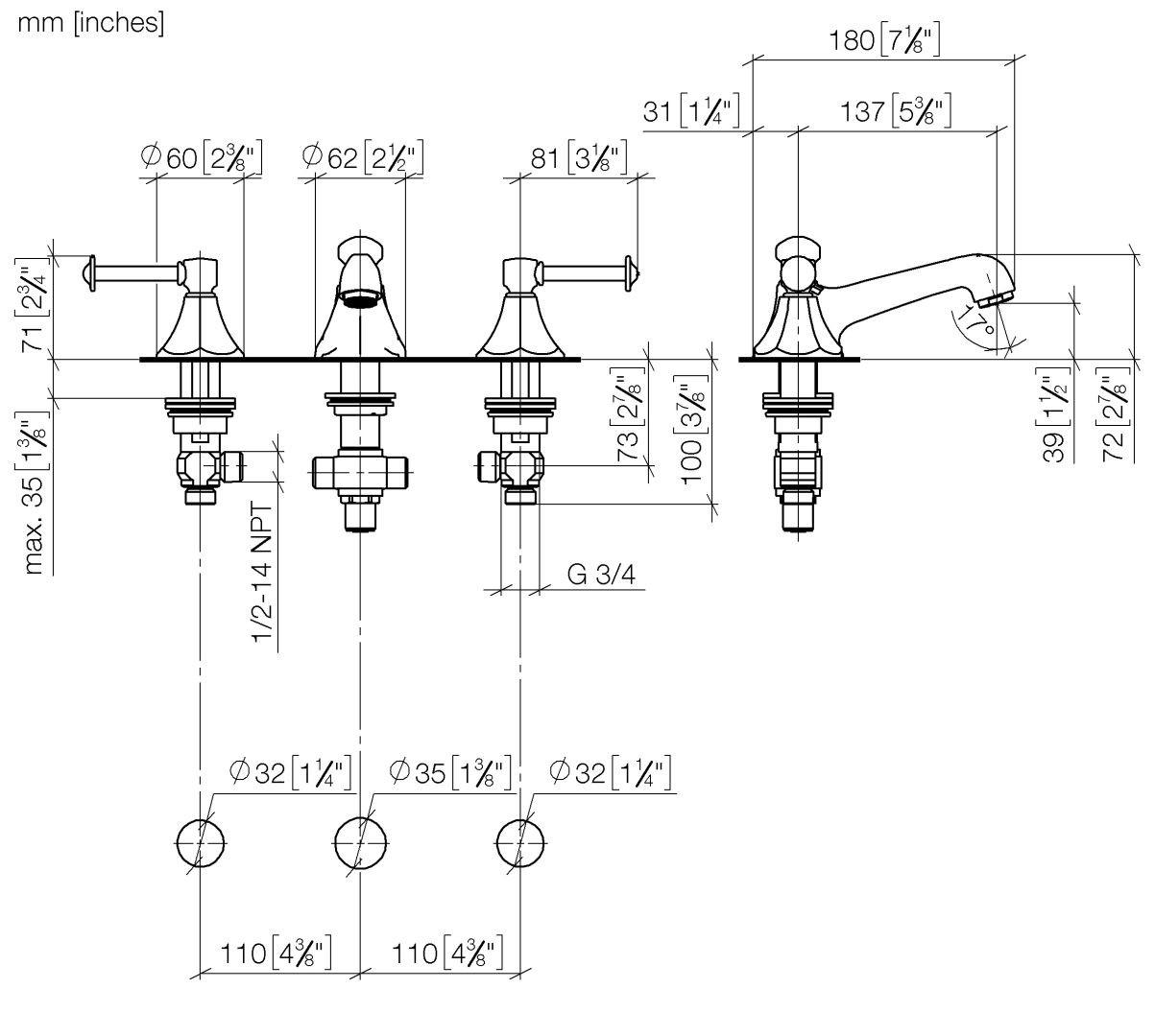 Dornbracht Waschtisch-Dreilochbatterie mit Ablaufgarnitur MADISON 20700370 Chrom 20700370-00