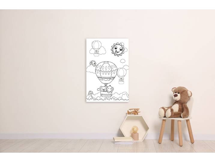 Bild QUEENCE Ballonfahrt mit Bär und Elefant , weiss (farbe bild(er): weiß), B:60cm H:90cm T:0,4cm, Alu Dibond, Bilder, Bild, DIY Wandbild aus Dibond
