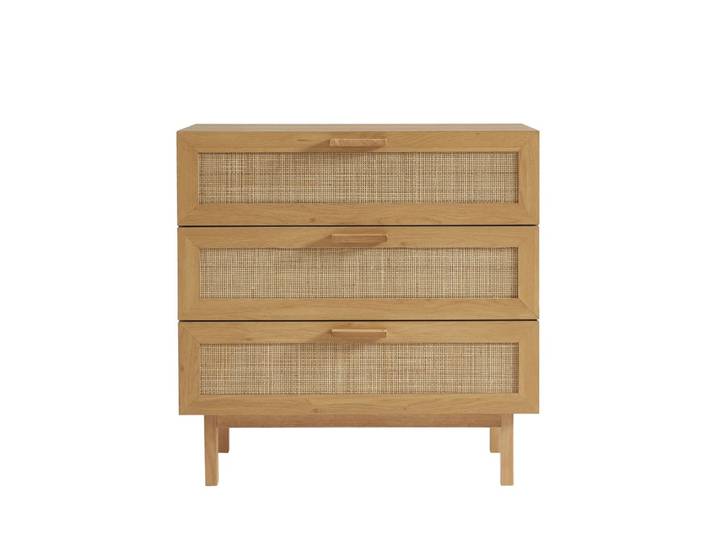 Commode 3 tiroirs en bois et cannage l85cm - bois clair
