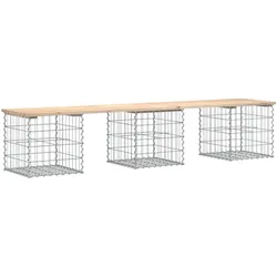 DELUKE® Gartenbank Gabionen BIKS aus Stahl 203x44x42cm Kiefernholz Natur Gabionenbank Gartentisch aus Gabionen Steinkorb Gabionengitter