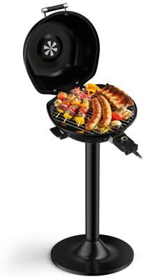 Costway 1600W Portable Electric BBQ Grill with Removable Non-Stick Rack-Black