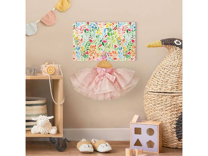 Patère enfants Fleurs multicolores 40 x 25 x 1cm Multicolore