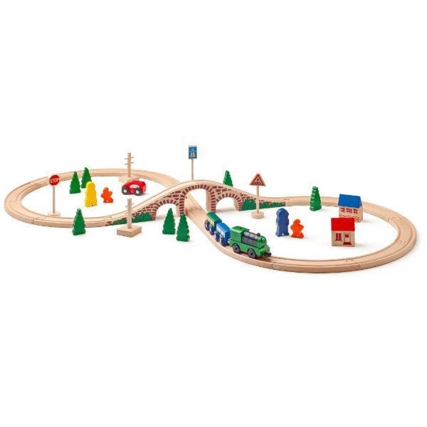 Woody Houten treinset met elektrische locomotief en ton