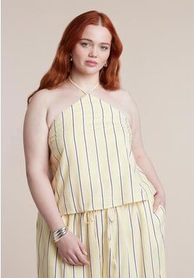 Plus Size Women's Linen Halter Top by ELOQUII in Sunlight Stripe (Size 16)
