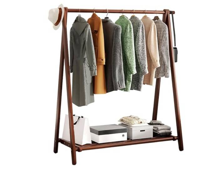 BEARQUN Kleiderständer Garderobenständer Bambus mit Schuhablage und Haken bis 80 kg belastbar Einfache Montage 150cm Höhe Stabil Kleiderstange für Eingänge Wohnzimmer 60/80/100/120CM