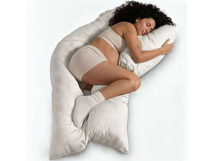 Traumreiter Schwangerschaftskissen Visco L langes Wendekissen Memory Foam [orthopädisch] + Watte Seite Schwangerschaft Kissen, Schwanger, Stillkissen zum Schlafen mit Bezug Perlweiß