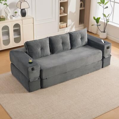 Kodotan sofa Compact 3-Seats Convertible Sofa Bed, Seat Boneless Sleeper Futon, Adjustable Movable Headrests, Thick Back Support