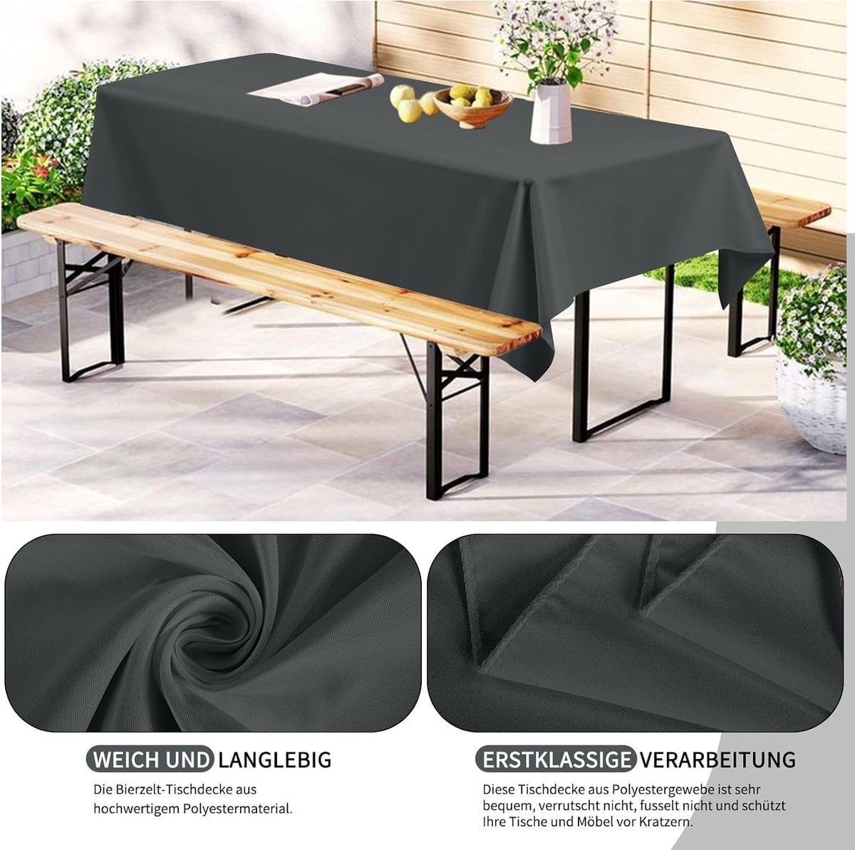 Donkergrijs Polyester Tafelkleed voor Bierfeesten en Evenementen, 260 x 110 cm