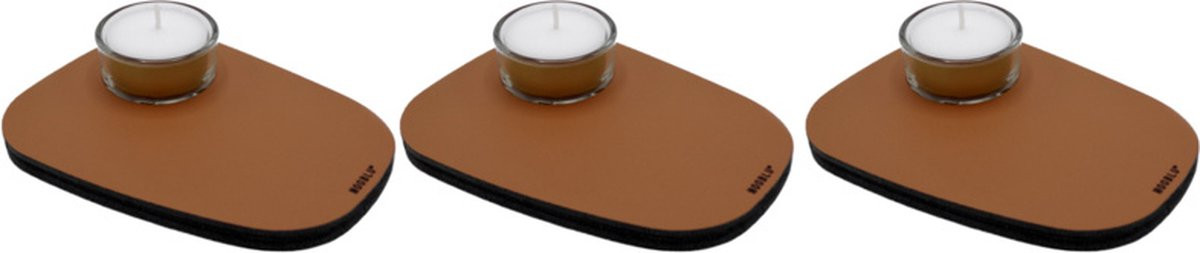 Set van 3 NOOBLU PEBL waxinelichthouders - Cognac