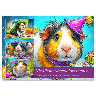 Niedliche Meerschweinchen. Zauberhafte Cartoons mit Witz und Charme (Wandkalender 2026 DIN A4 quer), CALVENDO Monatskalender