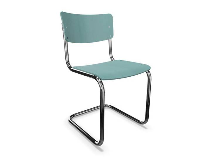 THONET chaise S 43 (Grey green - Hêtre II and acier chromée)