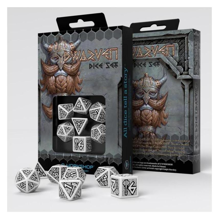 Q Workshop SDWA02 - Dwarven Würfelset weiss und schwarz (7 Teile) (SDWA02)