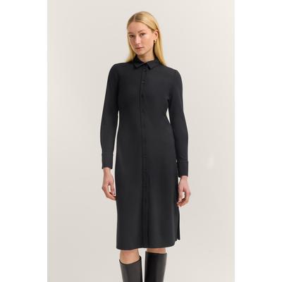 Blusenkleid BUGATTI "Jersey", Damen, Gr. 36, Normalgrößen, schwarz (290, schwarz), 73% Viskose, 24% Polyester, 3% Elasthan, unifarben, normal, Kleider Blusenkleid, mit Knopfleiste und Hemdkragen