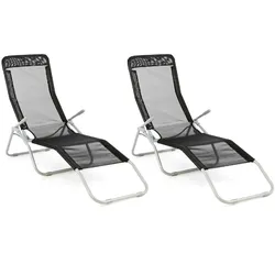VCM Gartenliege 2er Set Bäderliege 160 cm Schwarz Armlehne Stahl Relaxliege klappbar