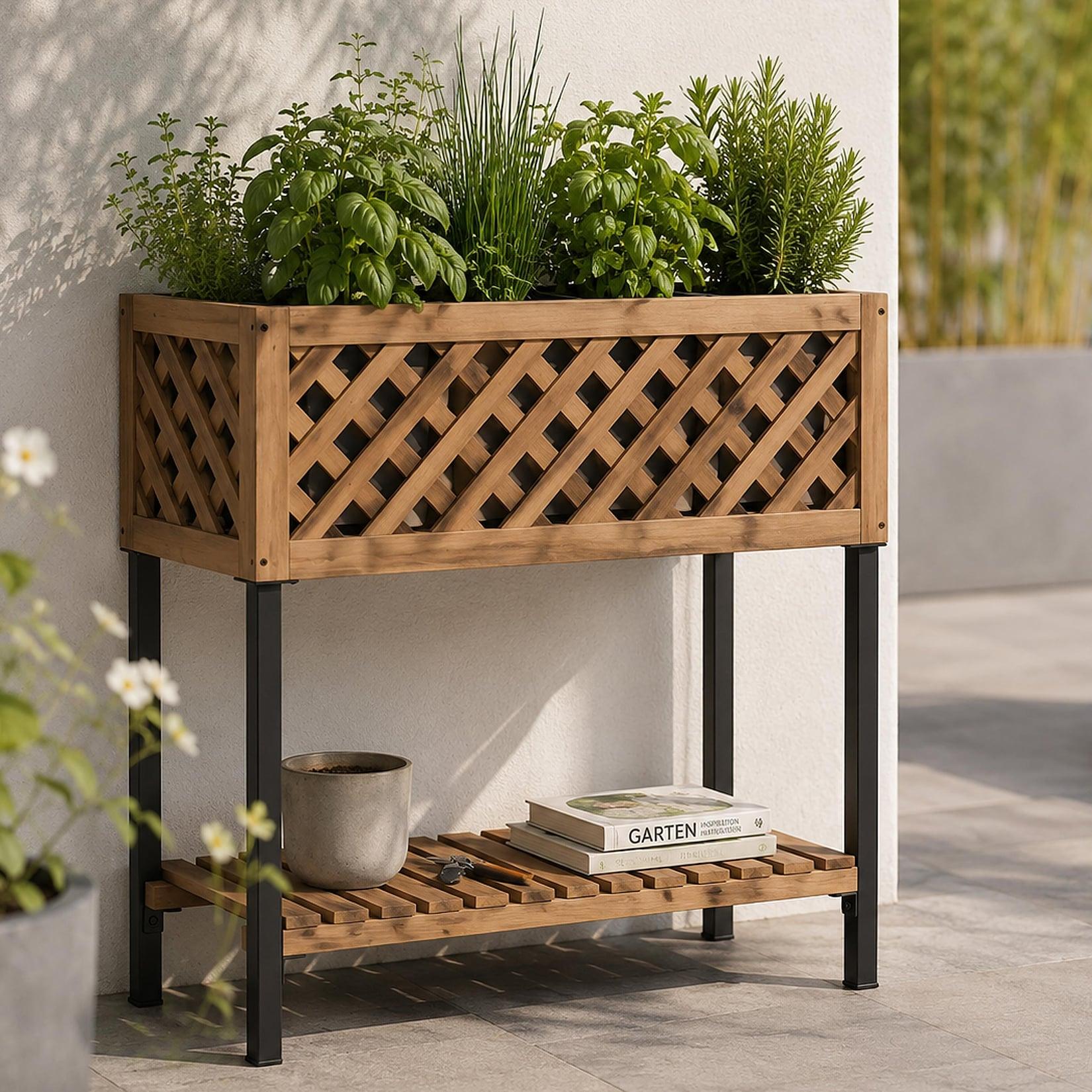 Pflanzkasten MCW-P86, Blumen-/Pflanzkübel Blumenkasten, In-/Outdoor Akazie Holz MVG-zertifiziert 78x82x32cm ~ hellbraun