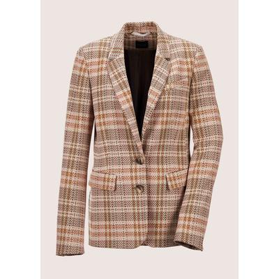 Jackenblazer MADELEINE "Blazer Zweireihiger Jerseyblazer, Reverskragen", Damen, Gr. 36, beige (berber, multicolor), Obermaterial: 45% Polyester PES. 45% Viskose CV. 9% Polyamid PA. 1% Elasthan EL., Modern, normal, Blazer