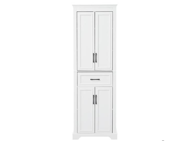 ELVORIN Colonne de salle de bain 60 x 40 x 180 cm MDF finition laquée portes doubles tiroir central blanc