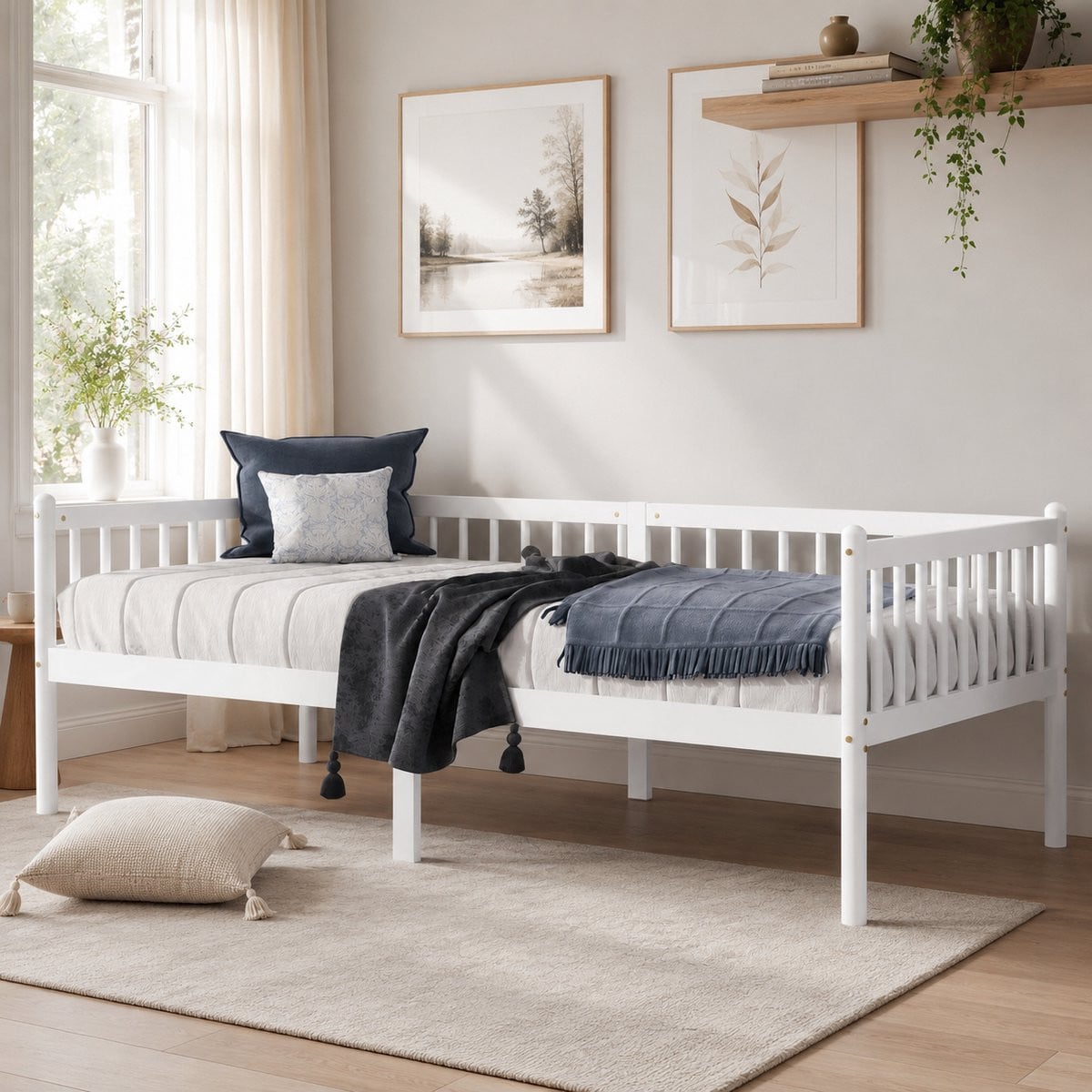 Wit houten kinderbed met veiligheidsreling, 90 x 200 cm