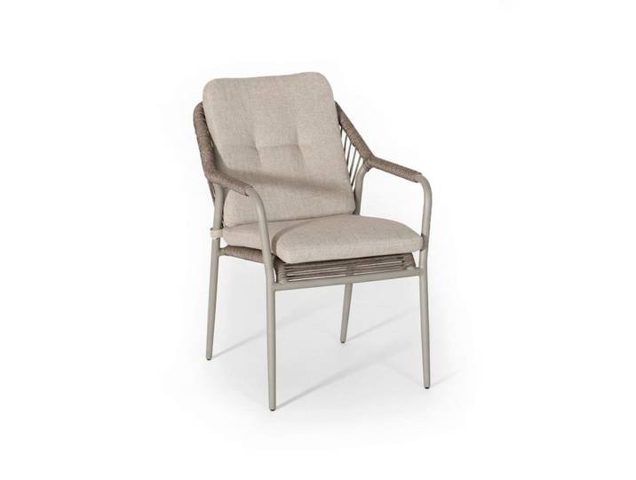 Tierra Outdoor Stapelstuhl, Weiss, Champagner, Metall, Textil, rund, 62x86x57 cm, wetterbeständig, lichtecht, geeignet für Balkon, Gartenmöbel, Gartenstühle, Gartenstühle stapelbar