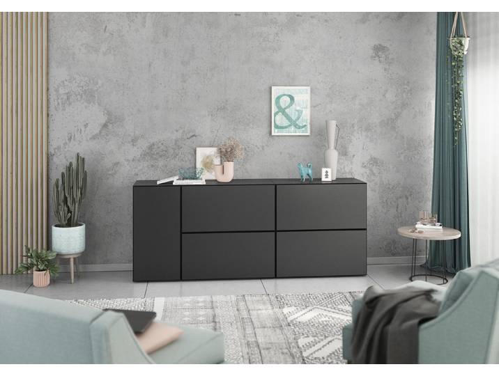 BMG Möbel Sideboard Modul+ (5 teilig bestehend aus, 1x Schrank mit Tür, 4x Schrank mit Klappenfunktion, Softclose), Schränke können individuell angeordnet werden