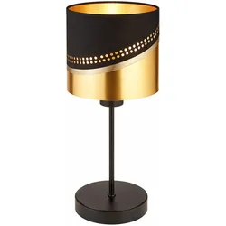 LED Tischleuchte Textil schwarz gold Beistellleuchte Retro Nachttischlampe Schlafzimmer, Metall, E27 Fassung, DxH 15x38 cm