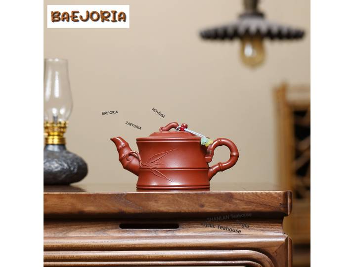 Théière artisanale en argile violette Yixing de 240 ml, modèle « Section de bambou », en argile brute Dahongpao, ensemble de thé Zisha, artisanat