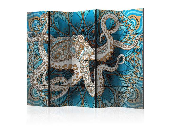 Paravent Zen octopus II Blau/Braun