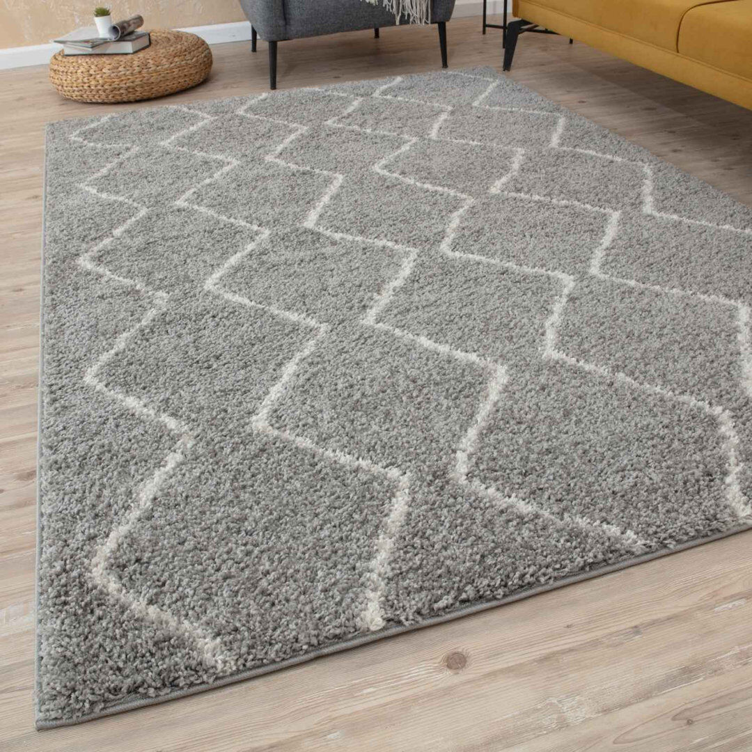 THE RUGS Moroccan Shaggy Collection Rugs Boho Design in Grey/Ivory Ivory;Beige Rectangle 160 x 230 cm