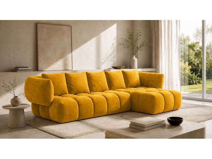 Kaiser Möbel Ecksofa L-Form, Veloursstoff Bluvel, Golden, Rechts, SEVIO L