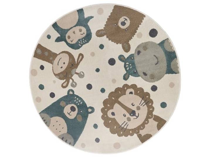 Hanse Home Adventures Kinderteppich Rund - Tiere Muster Löwe Bär Teppich Junge Mädchen für Kinderzimmer, Spielzimmer, Jugendzimmer, Wohnzimmer - Creme Braun Blau, 140cm