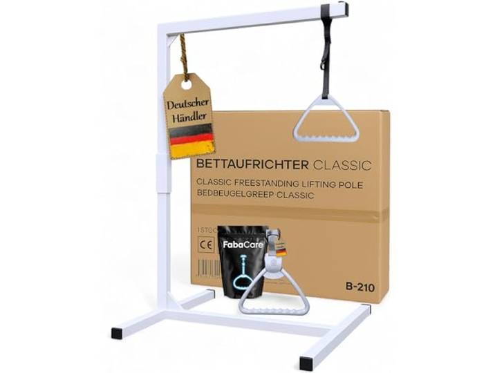 FabaCare Bettgalgen freistehend bis 130 kg Körpergewicht extra Griff und Aufrollautomatik mobiler Galgen für normales Bett Aufrichthilfe, Bettgriff, Bettaufrichter mit Trapezgriff