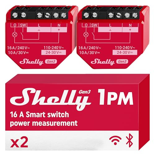 Shelly 1PM Gen3 Slimme Schakelaar 2-delig pakket, Wi-Fi en Bluetooth, 1 kanaal, 16A