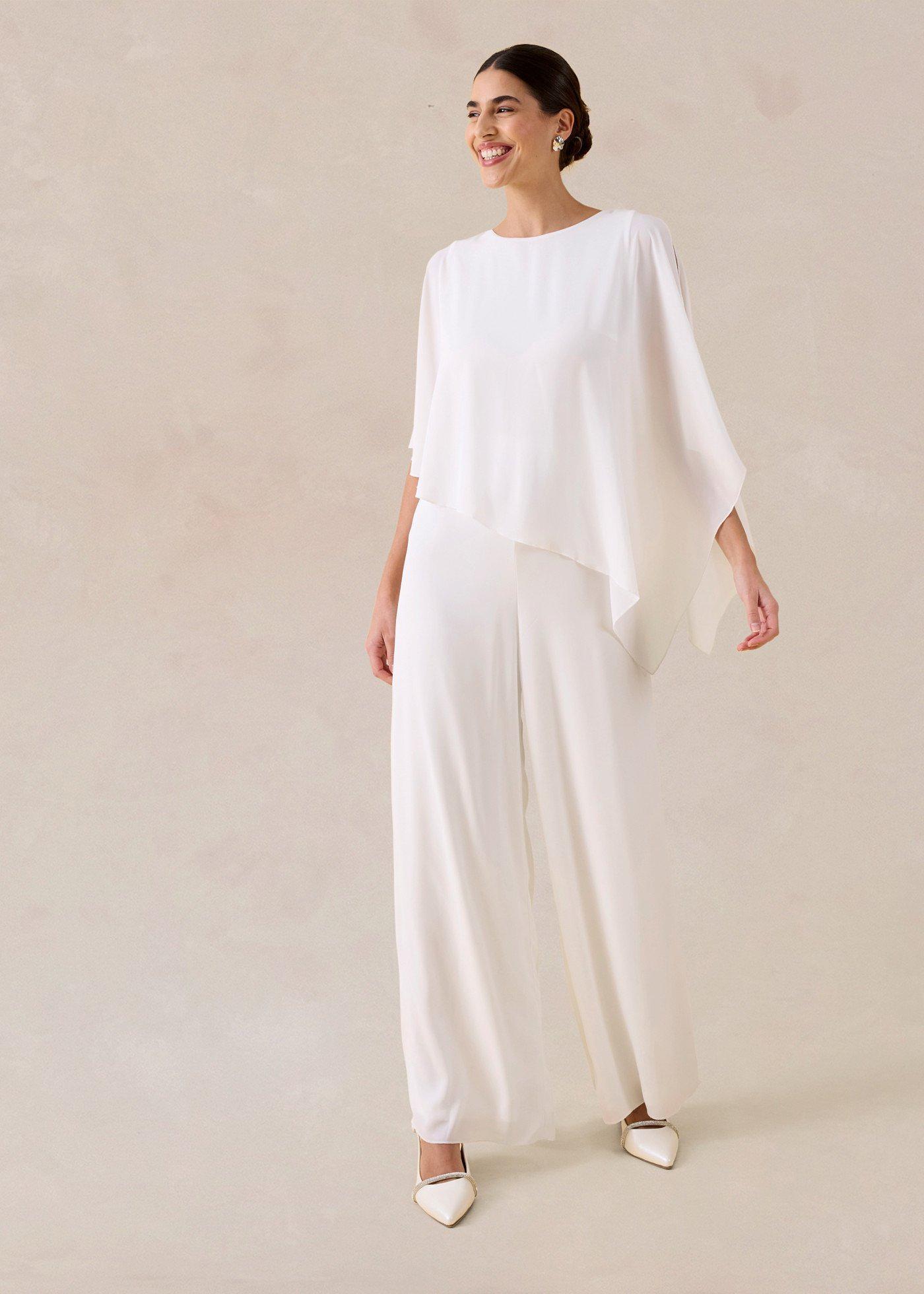 bonprix Overall aus feinem Chiffon, weiß, Gr.48, Overall aus feinem Chiffon mit asymmetrischem Überwurf