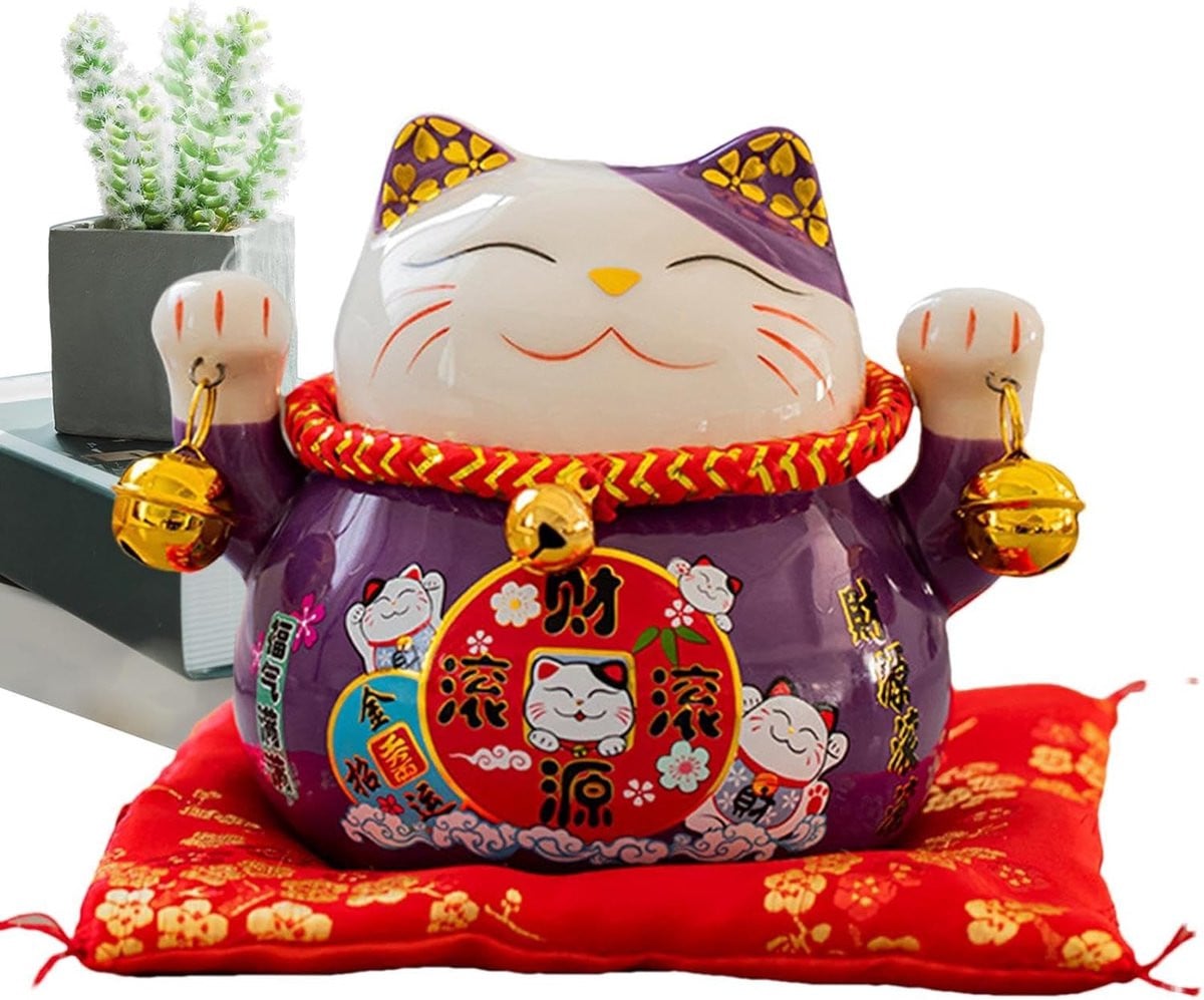 Gelukskat Beeldje Decoratieve Kat Keramiek Paars