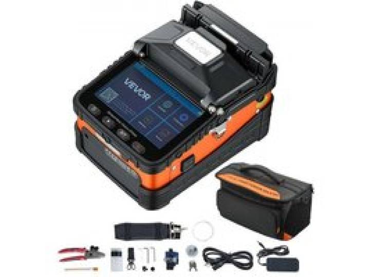 VEVOR Glasfaser-Spleißgerät LWL-Spleißgerät 6 Motoren 0,5µm Kernausrichtung, Fusionsspleißgerät mit VFL OPM für SM MM DS NZDS, 8s Spleißen, 18s Heizung, 5 Zoll LCD-Display, 3-in-1 Faserhalter, 5200mAh