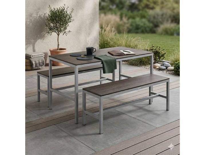 MBM Dice Gartenmöbel-Set 3-tlg. mit Tisch 140x70cm Dunkelgrau