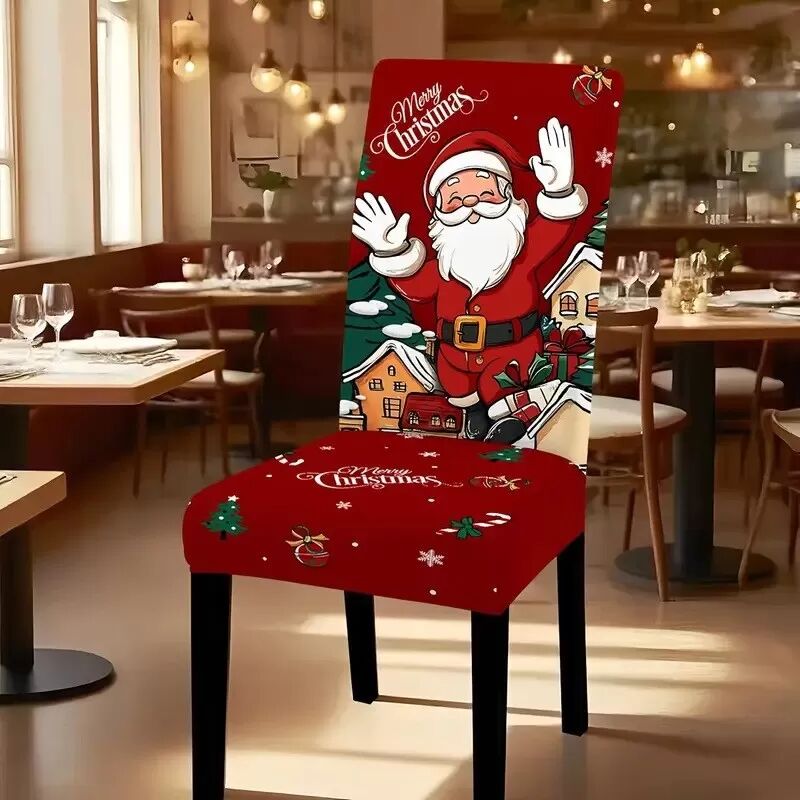 INF Housse de Chaise de Noël Festive - Design Père Noël, Tissu Polyester
