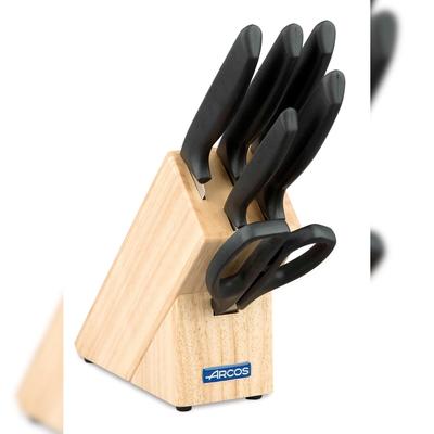 Arcos Serie Niza - Küchenmesser-Set 6 Stück (5 Messer + 1 schere) - Klinge Nitrum Edelstahl - HandGriff Polypropylen - Holzblock