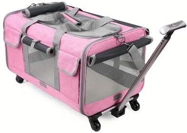 Inspired Finds WanderRoll XL Pet Trolley Carrier Foldable Travel Bag With Detachable Wheeled Cart pink